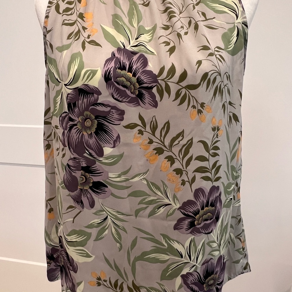 LOFT Green and Purple Floral Blouse